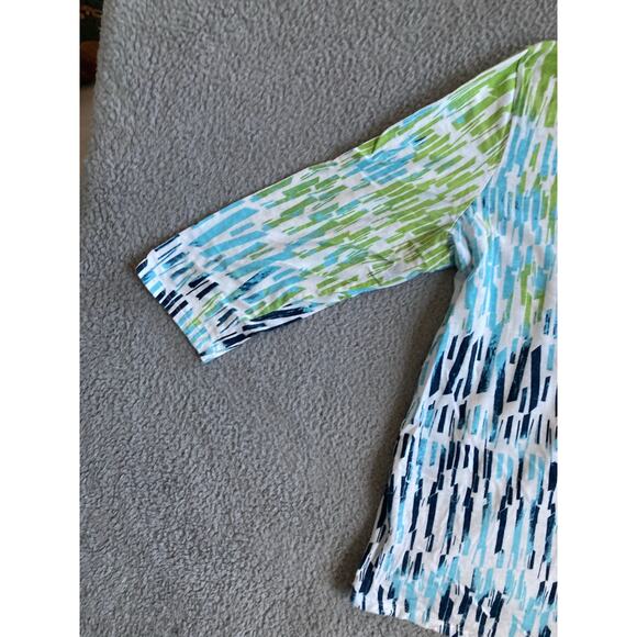 Weekends Chicos Top XL 3 Abstract Art Striped 3/4 Sleeve Green Beach Boho Shirt - Picture 6 of 16